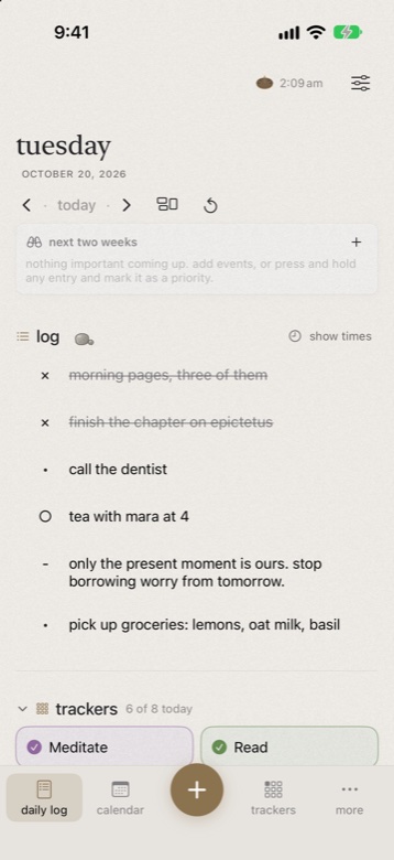 tabula on iphone: today's log and trackers